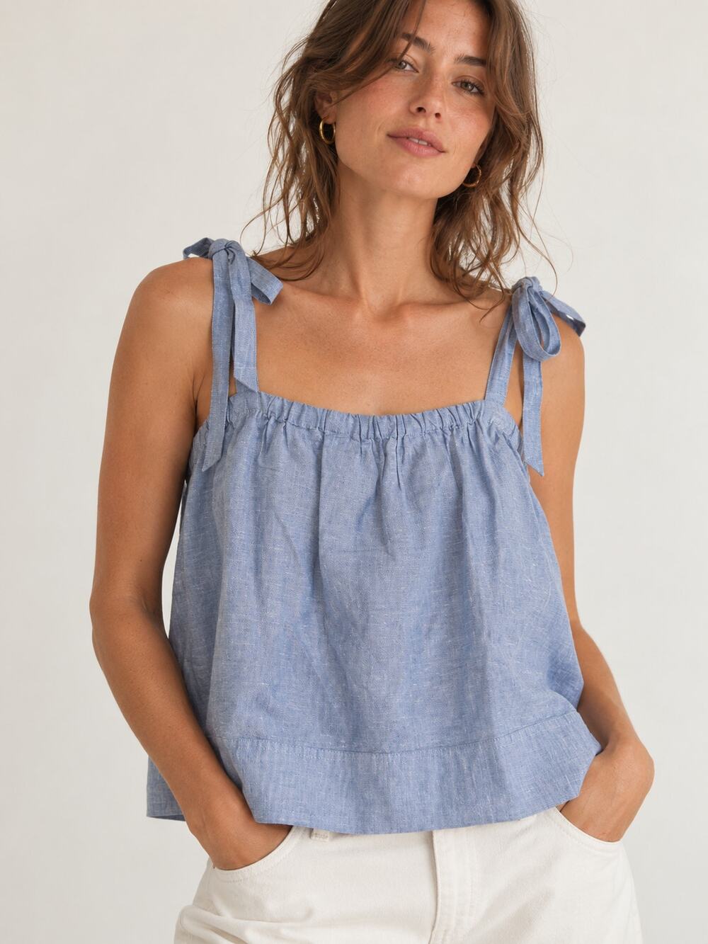 J.Crew Light Blue Linen Cotton Tie Strap Tank Top Women’s XL New NWT Blouse